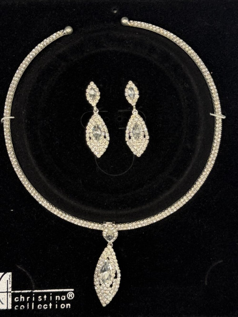 Christina Collection Clear Crystal Rhinestone Necklace & Earrings Set Wedding Br